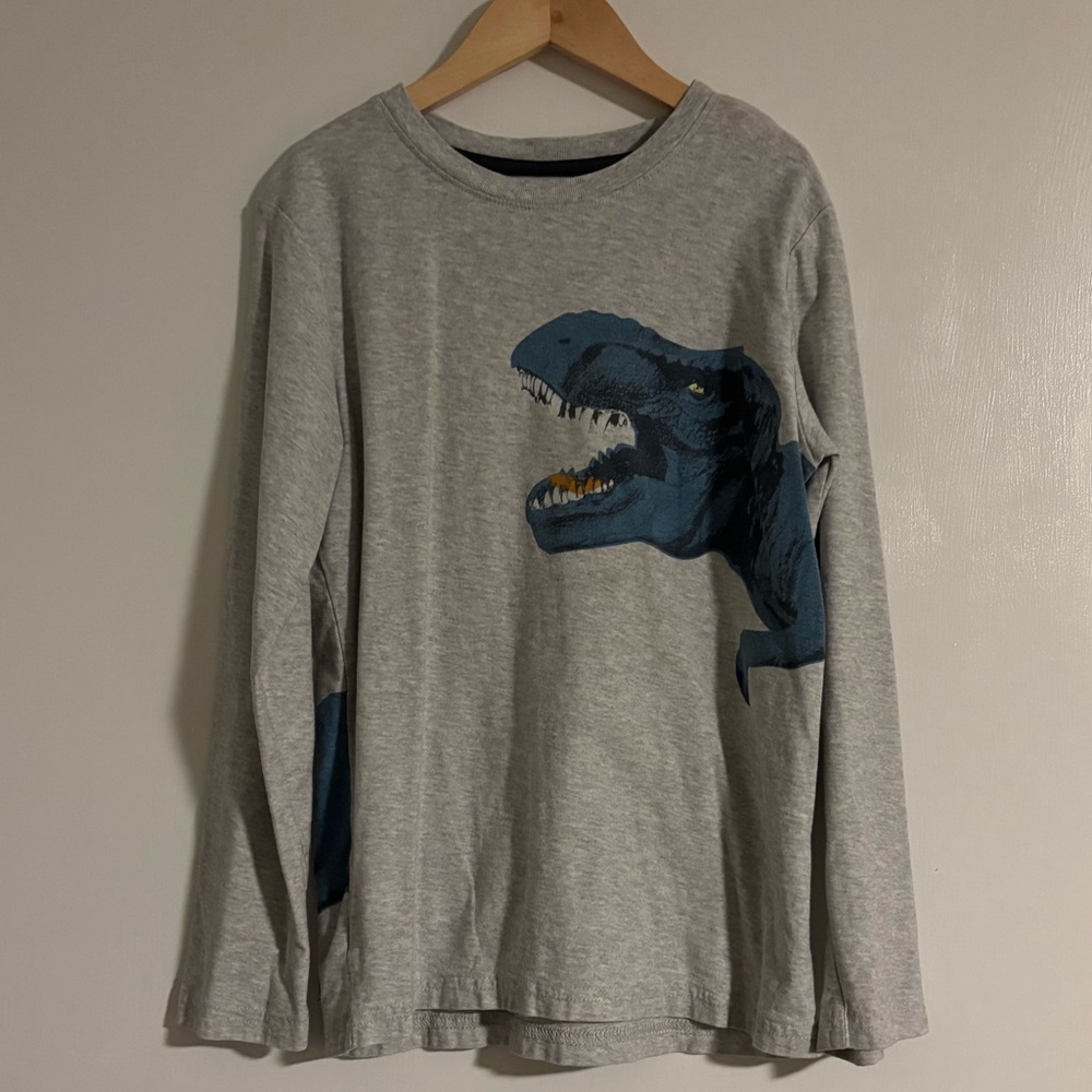 Tea Collection Gray and Blue Dinosaur Long Sleeve Tee